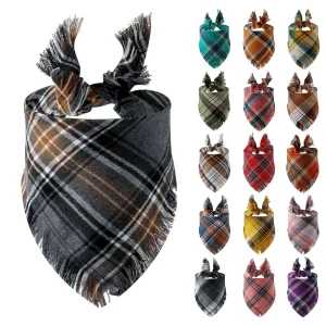 Plaid Tassel Dog Bandana